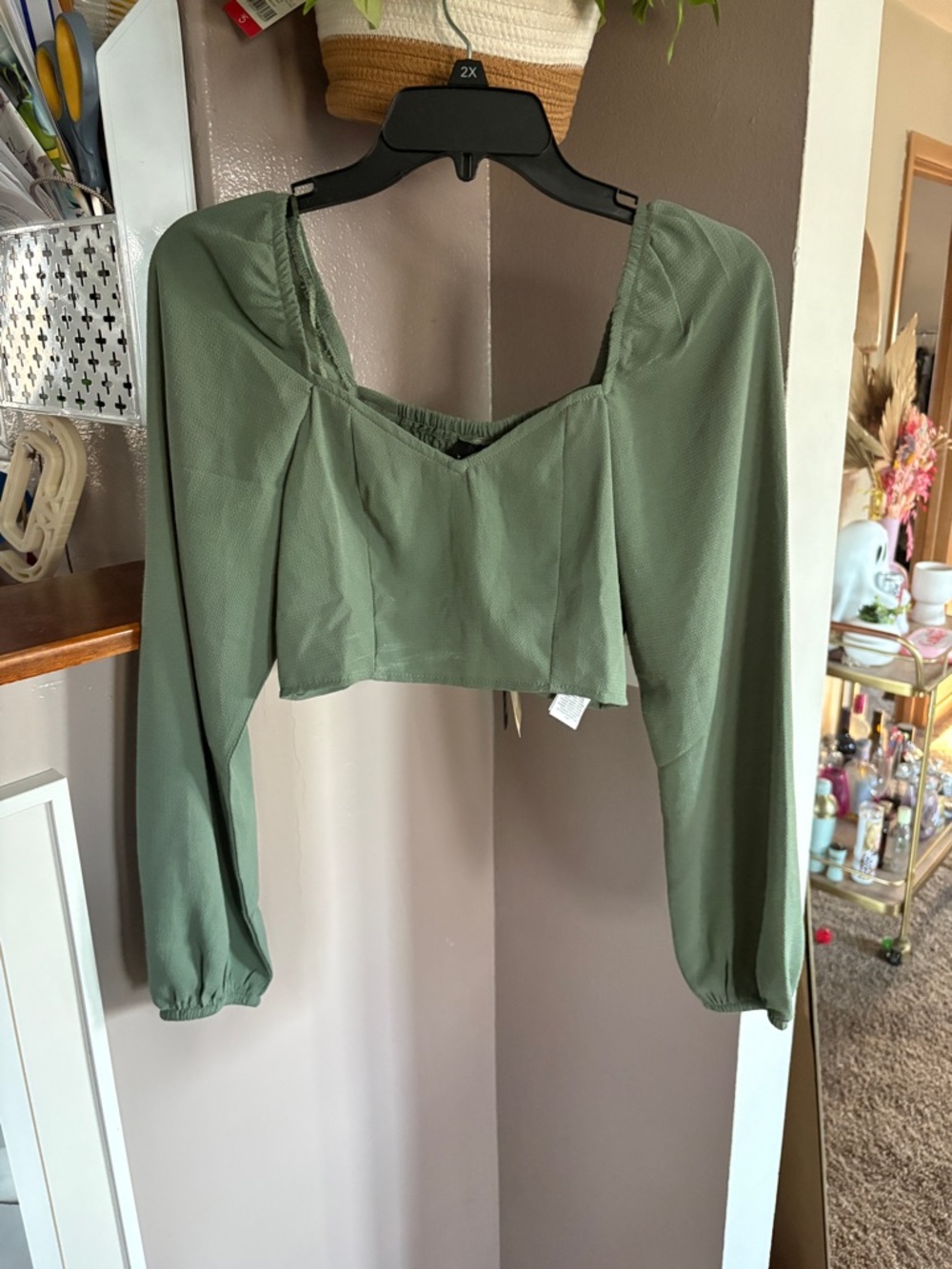 Vero Moda Olive Square Neck Long Sleeve Crop Top